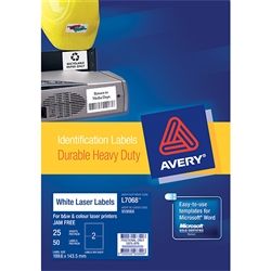 AVERY HD LASER LABELS L7068 2UP PKT/25