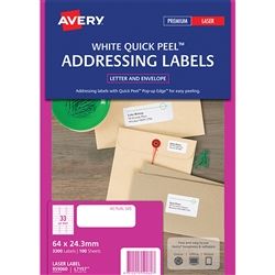 AVERY LASER LABELS L7157 QP 33UP PK/100