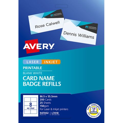 AVERY LASER NAME BADGE REFILL KIT L7418