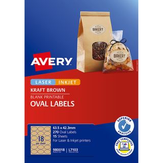 AVERY LABELS L7103 KRAFT 18UP OVAL PK/15