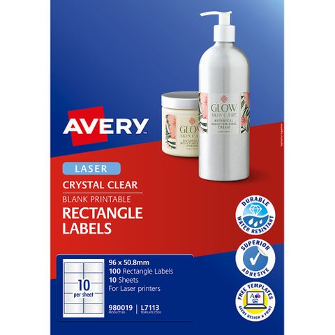 AVERY LABEL L7113 CRYSTAL CLEAR PKT/10