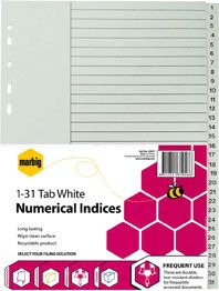 MARBIG INDICES A4 POLYPROP 1-31 WHITE