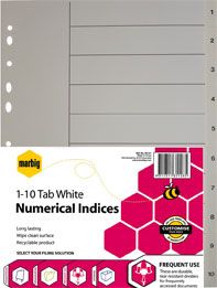 MARBIG INDICES A4 WHITE PP NUMBERED 1-10