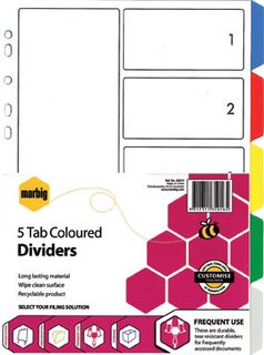 MARBIG DIVIDERS A4 PP 5 TAB COLOURED
