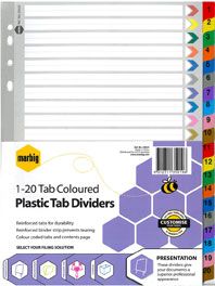 MARBIG PLASTIC TAB INDICES A4 1-20