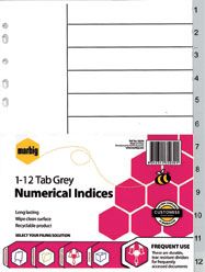 MARBIG INDICES A4 POLYPROP 1-12 GREY