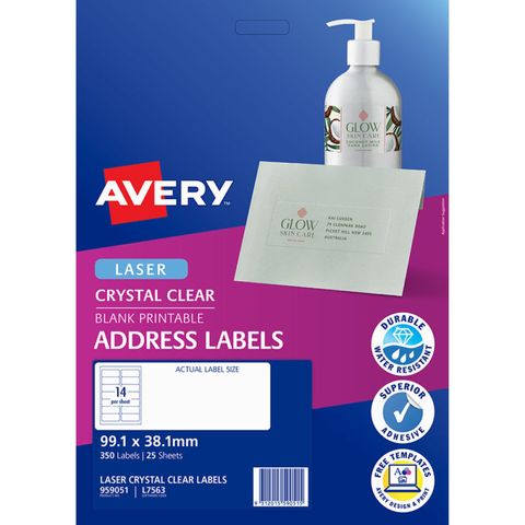 AVERY LASER LABEL L7563 CLEAR PKT/25
