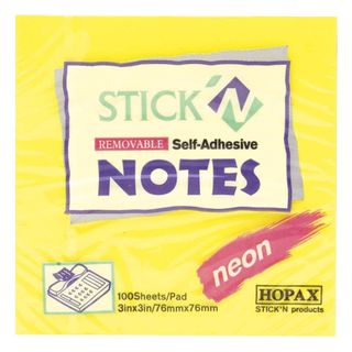 HOPAX STICK'N NOTE YELLOW NEON 76X76MM