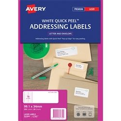 AVERY LASER LABELS L7162 QP 16 UP PKT/20