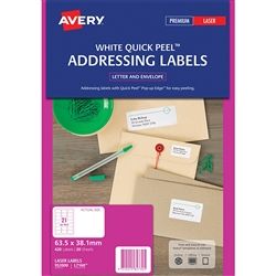 AVERY LASER LABELS L7160 QP 21 UP PKT/20