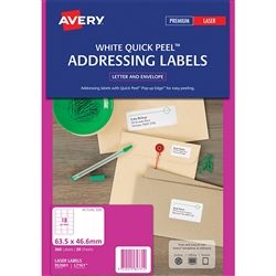 AVERY LASER LABELS L7161 QP 18 UP PKT/20