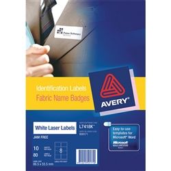 FABRIC NAME BADGE LABEL AVERY L7418 WHIT