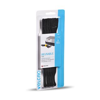 VELCRO REUSABLE TIES 25X200MM BLACK PK5