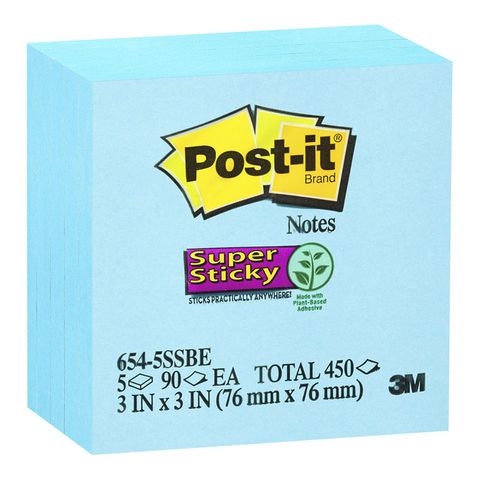 POST-IT SUPER STICKY NOTES 654-5SSBE BLU