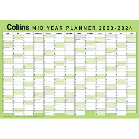 Collins A2 Mid Yr Wall Planner Laminated