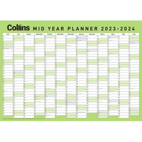 Collins A2 Mid Yr Wall Planner Laminated