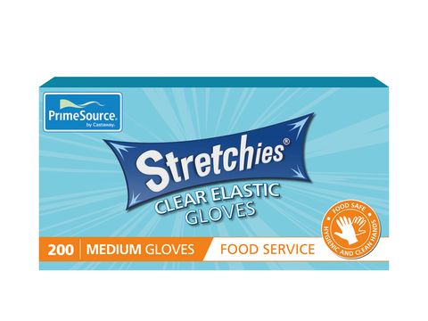 GLSEGM Glove Plastic Clear Stretchies Med 200 pkt