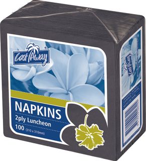 MPM Castaway Napkin Black Luncheon 2 ply 1/4 fold 100 Sleeve