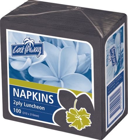 Castaway Napkin Black Luncheon 2 ply 1/4 fold 100 Sleeve