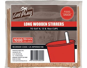 Castaway Wooden Stirrers / Hot Dog Stick 190x6mm