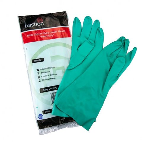 Bastion Nitrile Extra Length Heavy Duty Gloves Med  300mm Cuff
