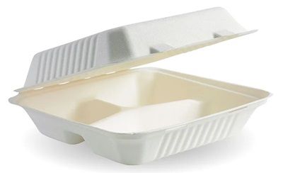 Biopak 9x9x3 3 Compartment White Clam Shell 100 units per slve