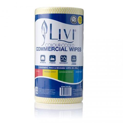 Cottonsoft Livi Commercial Cloth Wipes Yellow Anitbacterial 90 sheets per roll