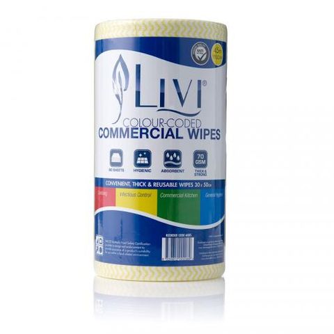CS6005 Livi Commercial Heavy Duty Cloth Wipes Yellow Anitbacterial 90 shts
