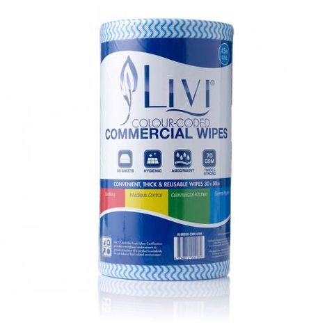 Cottonsoft Livi Commercial Cloth Wipes Blue 90 sheets per roll