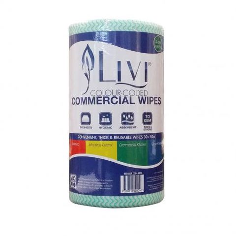 CS6006 Livi Commercial Heavy Duty Cloth Wipes Green 90 shts per roll