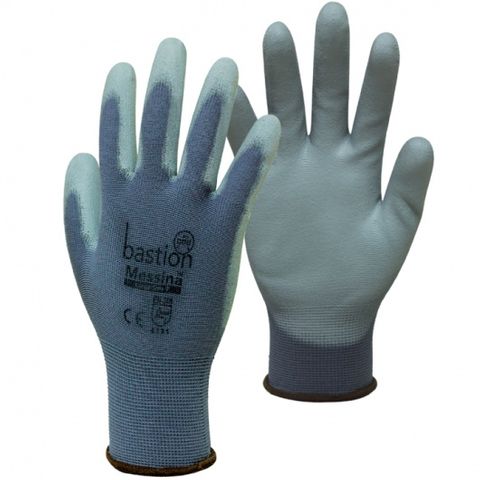GL43123  Messina Grey Nylon Gloves Grey Polyurethane Coating M Size 8