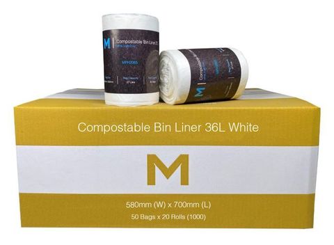 M Compostable Bin Liners 36L 50 / Roll 580x700mm