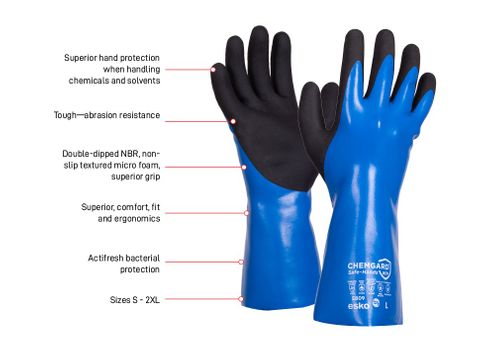 Esko Safety Blue Chemgard Double-dipped 30cm gauntlet glove 15gg XL