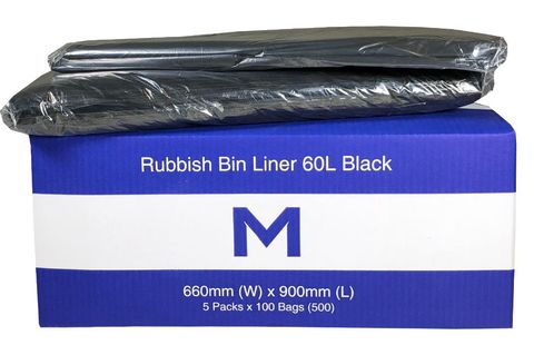 M Recycled Bin Liner Black 60L 600x900mm 20mu 50 per Sleeve