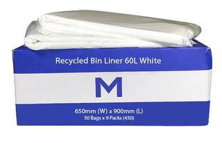 M Recycled Bin Liner White 60L / 600x900mm  / 50 per Sleeve