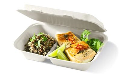 EB-HL-96-2 Biopak 9x6x3in 2-Compartment White Plant Fibre Clamshelll 125 units