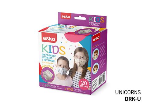 Esko Safety  Kids 3 Ply Disposable Mask  Unicorn  20 per box
