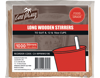 MPM  Castaway Wooden Stirrers / Hot Dog Stick 190x6mm