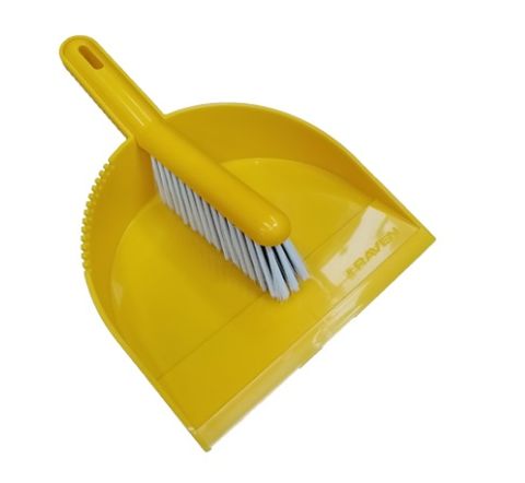 Raven Deluxe Dust Brush and Pan Set Yellow