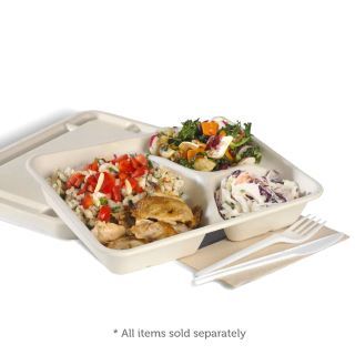 Biopak 3 Compartment Natural Plant Fibre Takeaway Base 125 units per slve