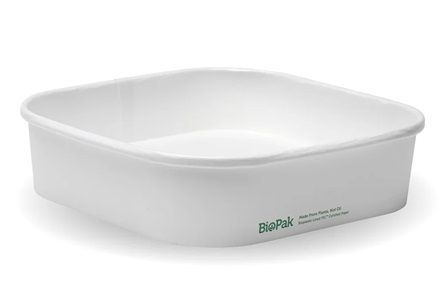 Biopak 750ml White BioBoard Square Takeaway Base 50 units per Slve