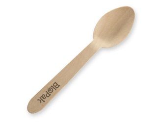 Biopak 10cm Coated Wood Teaspoon 100 units per pk