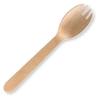 Biopak16cm Unbranded Wood Spork Bulk pack 2000 units per ctn