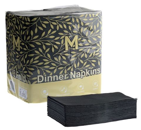 Matthews Quilted Dinner Napkins 1/8 Fold Black 400mmx400mm 2 Ply  100pack