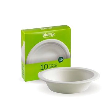 Biopak 10 Pack / 500ml White Biobowls 40 units per ctn