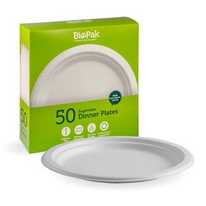 Biopak 50 Pack / 25cm White BioPlates 250 units per ctn