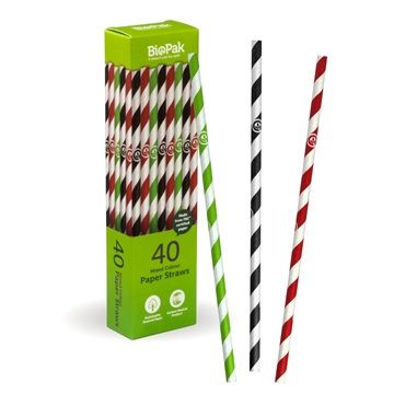 Biopak 40 Pack - 6mm Mixed Regular BioStraws 560 units per ctn