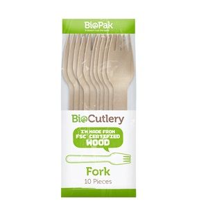 Biopak 10 Pack 16cm Wooden Fork 960 units per ctn