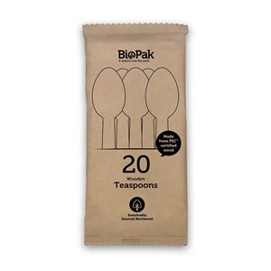 Biopak 20 Pack 10cm Wooden Teaspoon  320 units per ctn