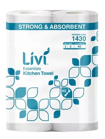 Livi Essentials Kitchen Towel 60 Sheet Twin Pack